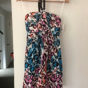 Trina Turk Multicolor Beaded Halter Animal-Print Dress